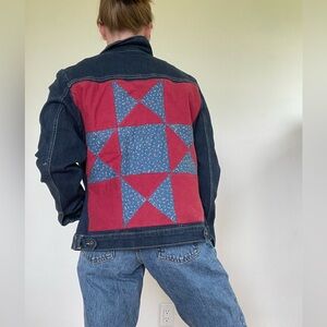 Vintage Patchwork Denim Jacket - Red & Blue